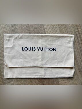 Authentic Small Louis Vuitton Cream Canvas Dust Bag with Navy Logo